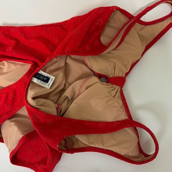 J. CREW FACTORY swimsuit | red eyelet tie front cut out | size medium - Picture 10 of 11